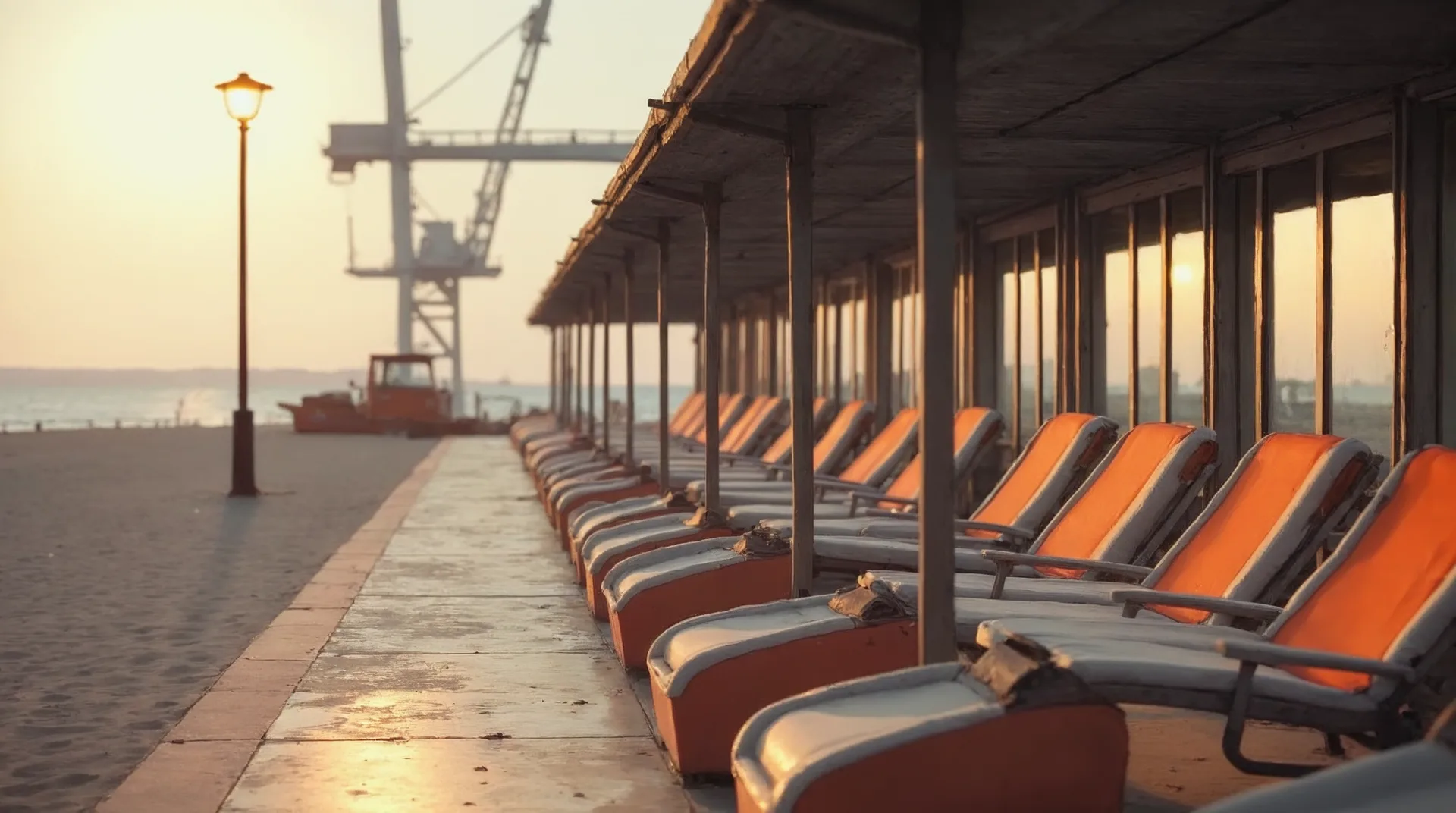 Strandpromenade mit Strandkörben im Abendlicht, einer orange — Gäste buchen, was sie fühlen