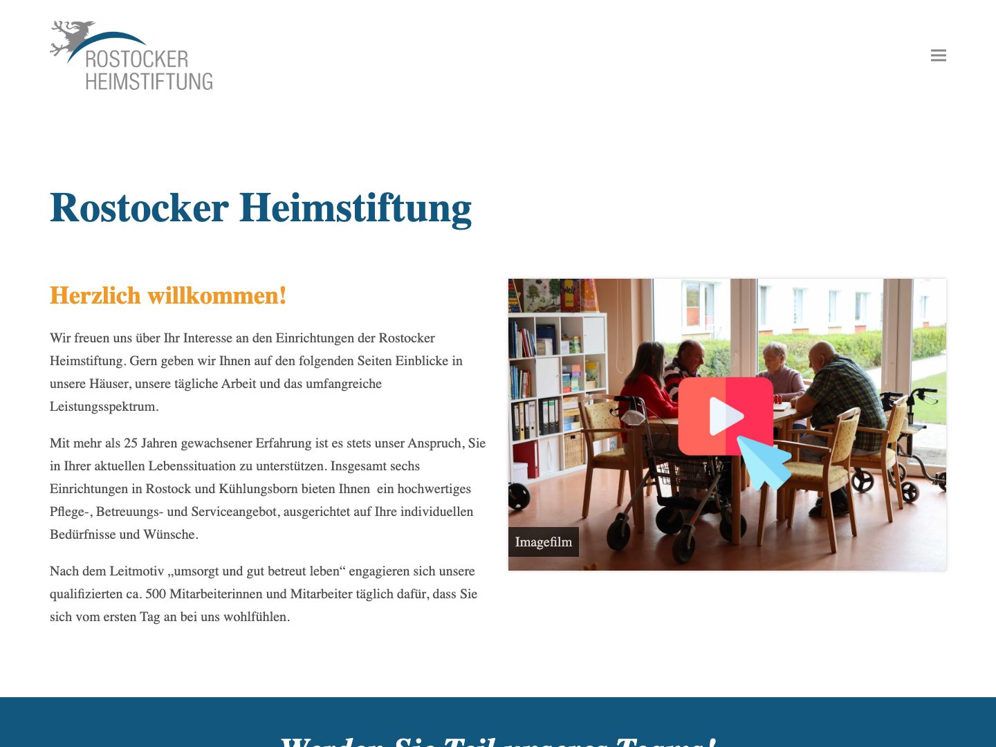 Startseite von rostocker-heimstiftung.de — Recruiting-Kampagne und Website für die Rostocker Heimstiftung